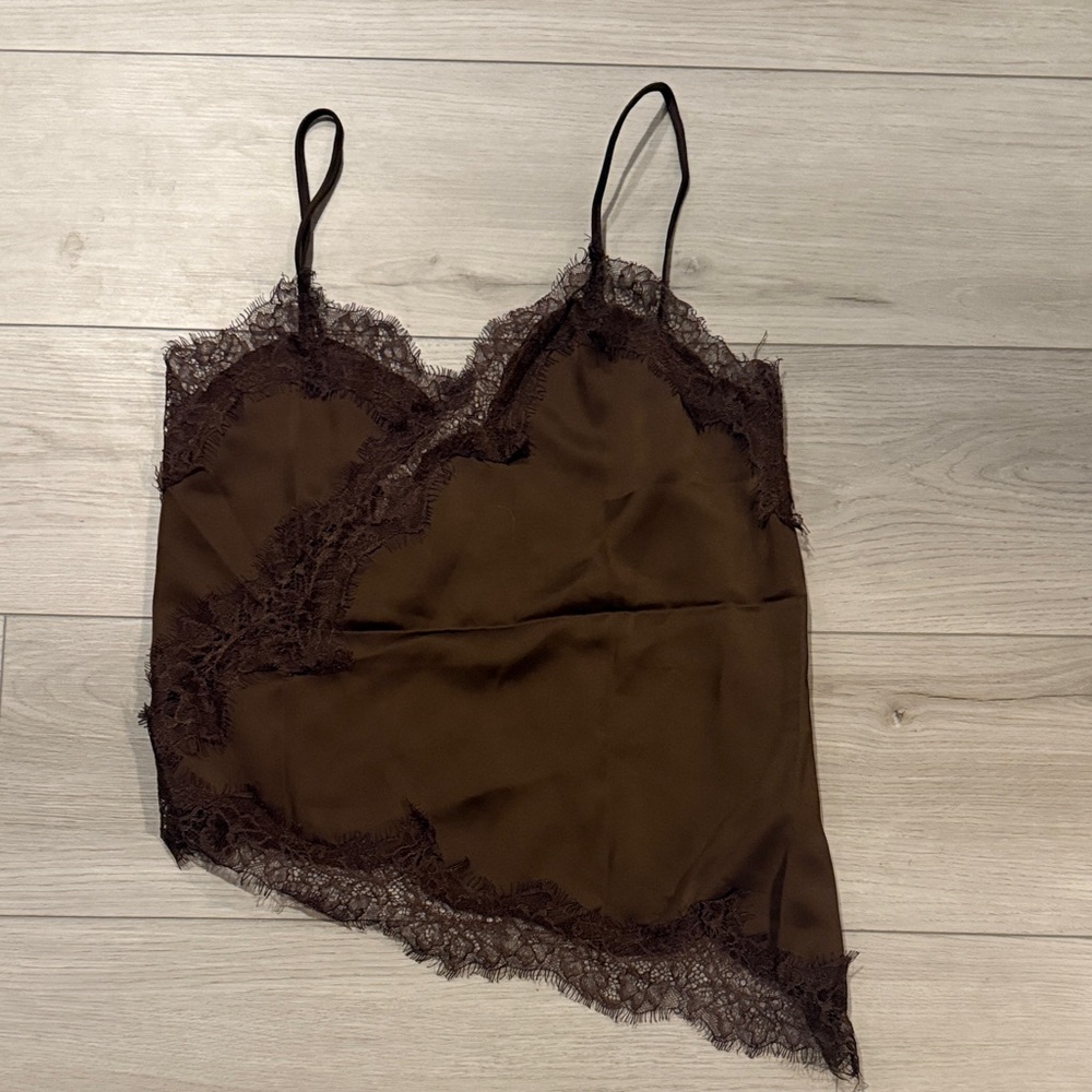 Brown Lace Trim Cami Top